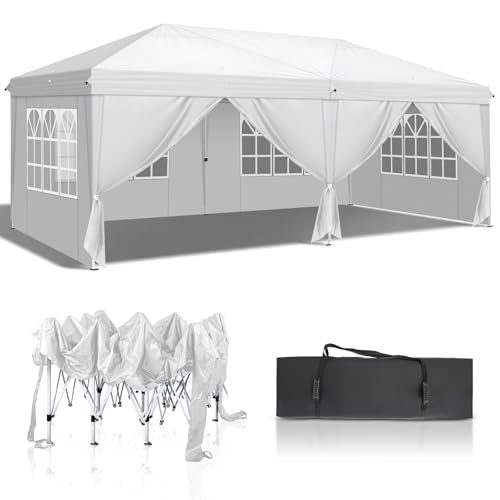10'x20' Pop Up Canopy Tent with 6 Removable Sidewalls White T746