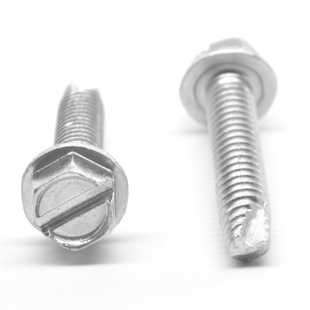 #10-32 x 3/8 Thread Cutting Screw Slotted Hex Washer Head Zinc Plated E703798