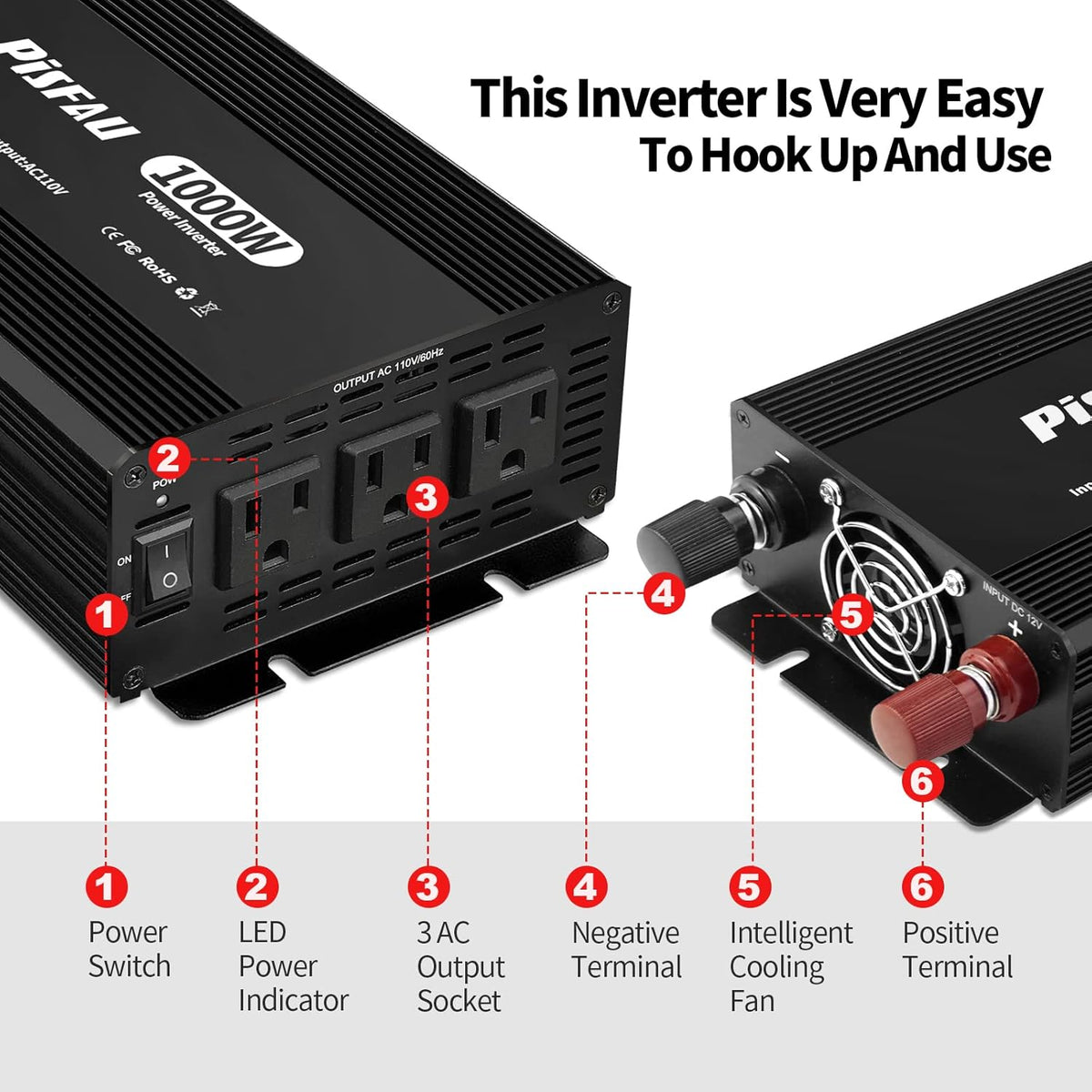 1000W Power Inverter 12V DC to 110V AC with 3 AC Sockets C95477