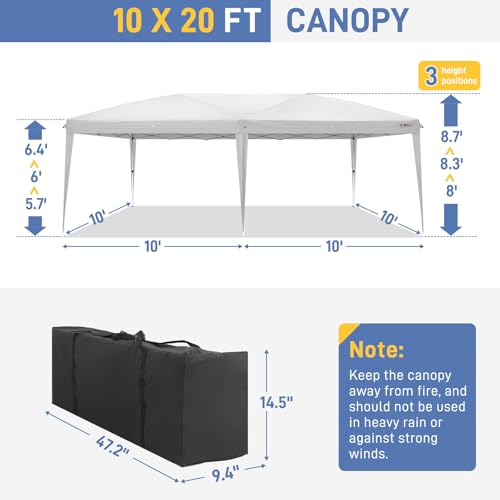 10'x20' Pop Up Canopy Tent with 6 Removable Sidewalls White T746